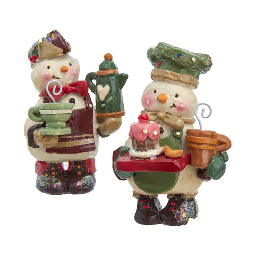 4.35-4.5" Snow Town Chef Snowman With Teapot and Cake Table Pieces, 2 Assorted