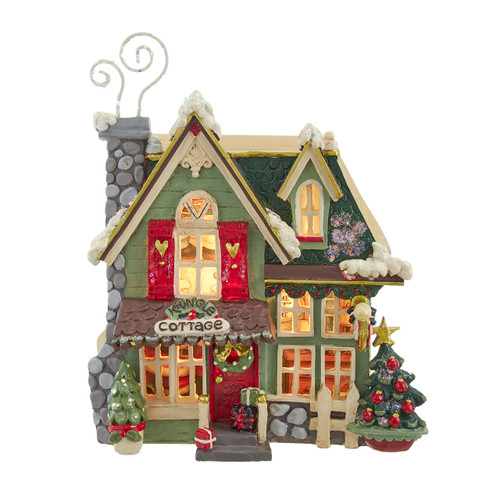11.5" Light Up Snow Town Santa Kringle Cottage Table Piece 