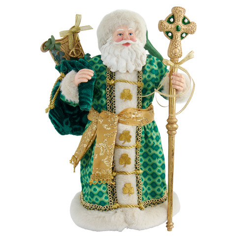 11" Fabriché™ Musical Irish Santa With Staff