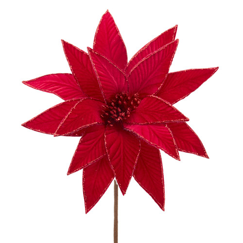 Red Velvet Glittered Poinsettia Pick 