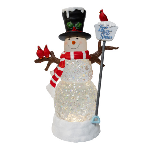 15.5" Battery Operated LED Snowman With Swirling Glitter Table Piece