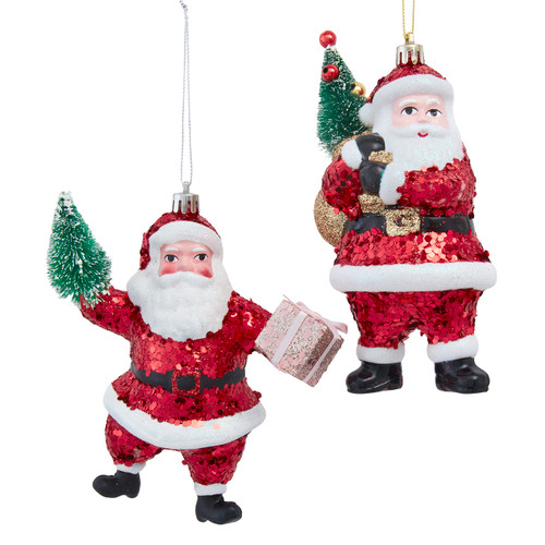 Glittered Santa With Bag & Tree Ornament