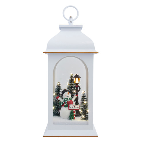 11.5" Battery Operated Lighted USB Snowmen With Lamppost Lantern