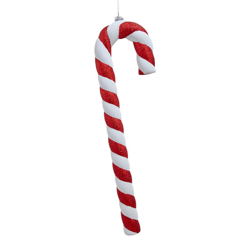 20" Red & White Glittered Candy Cane Ornament