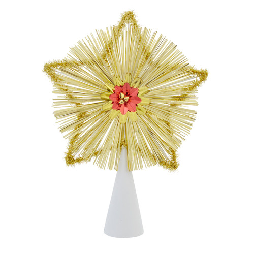 Red, Gold, Green Tinsel Star Treetops. 2 Assorted