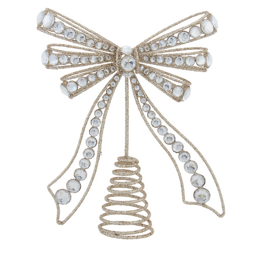 10.5" Gold Bow With Clear Jewels Treetop