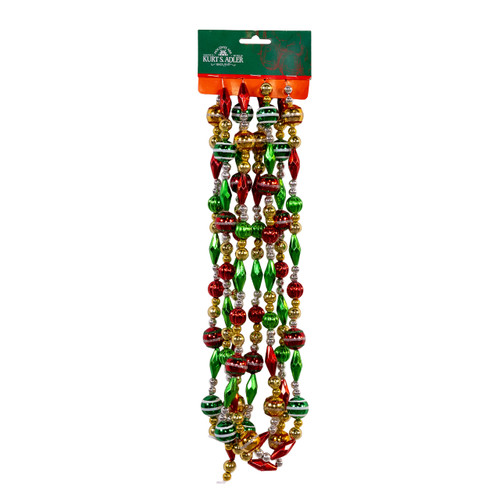 9' Gold , Silver, Red & Green 20MM Beads With Lantern & Diamond Cut Beads Garland