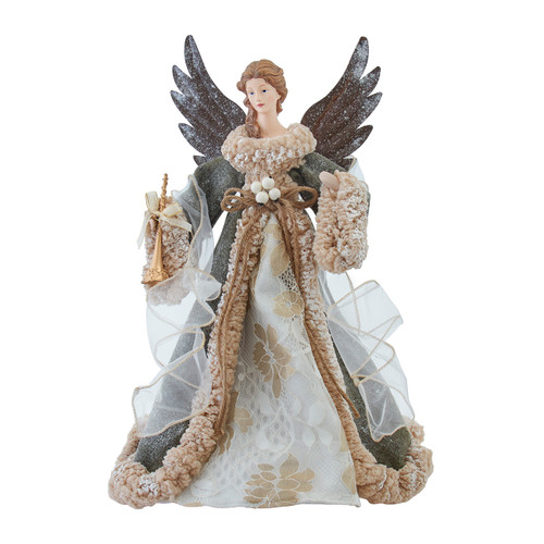 16" Ivory & Green Angel Treetop