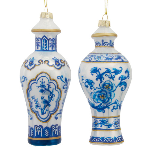 Glass Blue & White Vase Ornaments, 2 Assorted