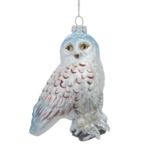 Glass Silver Owl Ornament