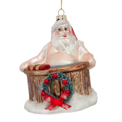 Glass Santa Taking A Bath Ornament