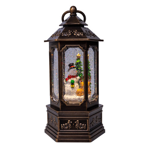 10.25" Battery Operated USB Lighted Rotating Snowman With Swirling Glitter Water Lantern