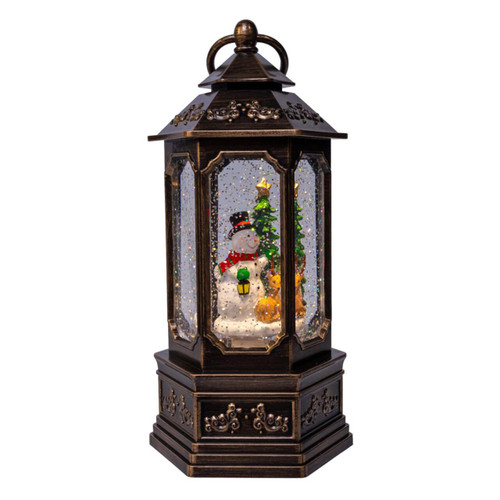 10.25" Battery Operated USB Lighted Rotating Snowman With Swirling Glitter Water Lantern