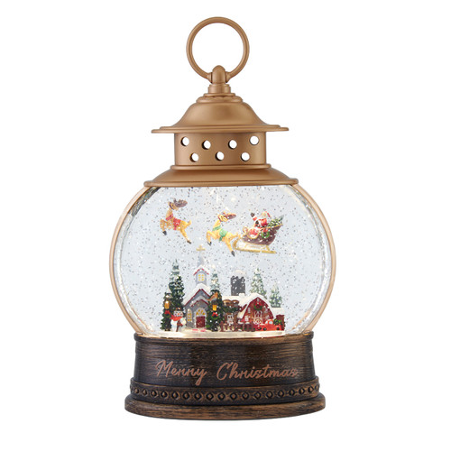 10" Battery Operated Lighted Santa On Sleigh With Swirling Glitter Water Lantern 