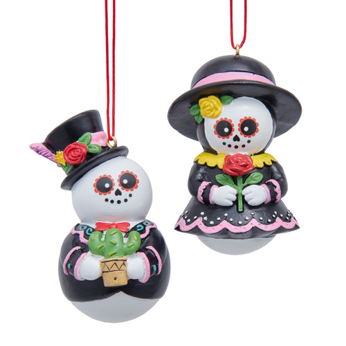Mr. & Mrs. Snowman Day Of The Dead Ornaments, 2 Assorted