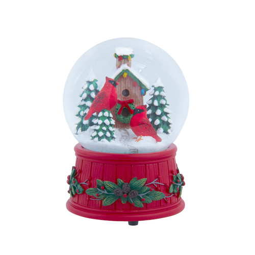 100MM Wind-Up Musical Cardinals With Tree Water Globe