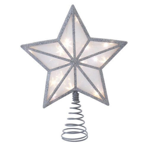 11.5“ UL 20L Warm White Fairy LED Silver Glitter Star Treetop