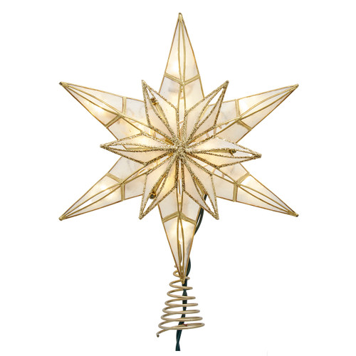 10.5" 10L 6-Point Gold Glittered Capiz Star Treetop