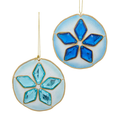 Blue Sand Dollar With Gems Ornaments, 2 Assorted