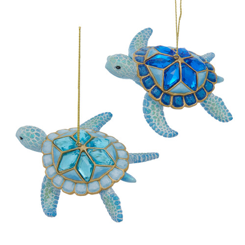Blue Sea Turtle With Gems Ornaments, 2 Assorted