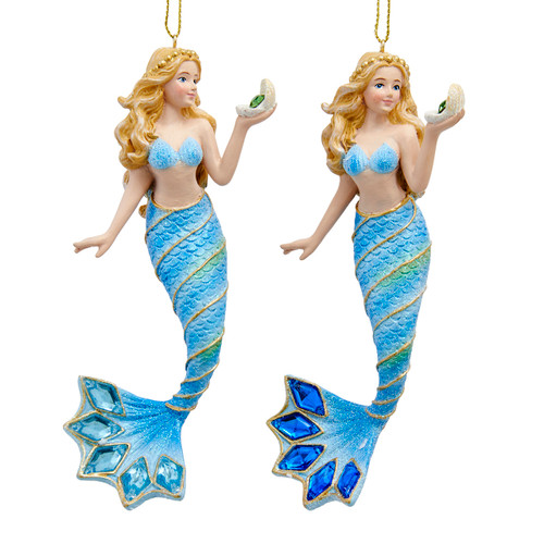 Mermaid With Blue Tail Ornaments, 2 Assorted