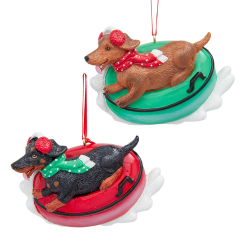 Dachshund On Snow Tube Ornaments For Personalization, 2 Assorted 