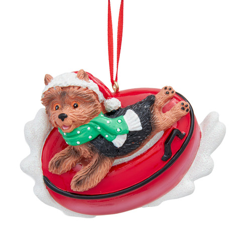Yorkshire Terrier On Snow Tube Ornament For Personalization 