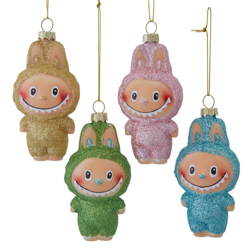 Glass Bedazzled Miniature Monster Ornaments Set, 4-Pieces