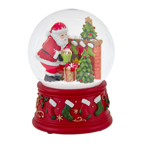 100MM Wind-Up Musical Santa With Fireplace Water Globe