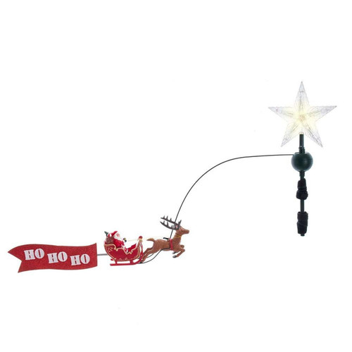 19.7“ 5L Warm White LED Star With Rotating Santa and Sleigh Treetop