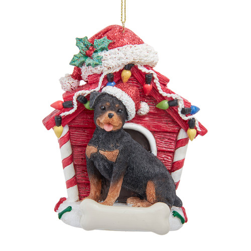 Rottweiler With Dog House Ornament For Personalization