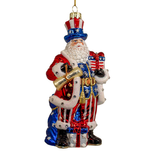 Bellissimo Glass Patriotic Santa Ornament