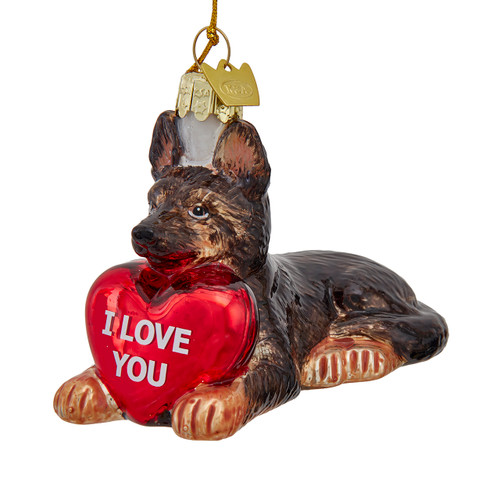 Noble Gems™ Glass German Shepherd With "I Love You" Heart Ornament