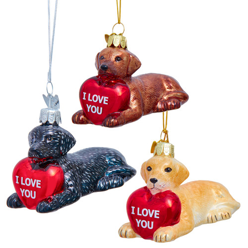 Noble Gems™ Glass Labrador Retirever With "I Love You" Heart Ornaments, 3 Assorted