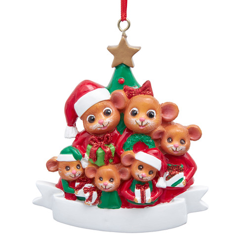 Pajama Party Mice Family of 6 Ornament For Personalization