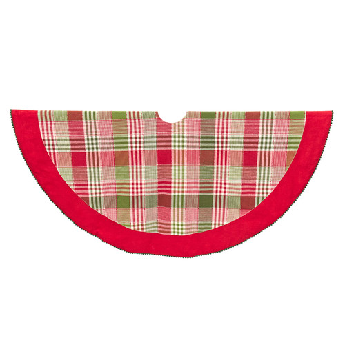52" Red & Green Plaid With Red Border Tree Skirt