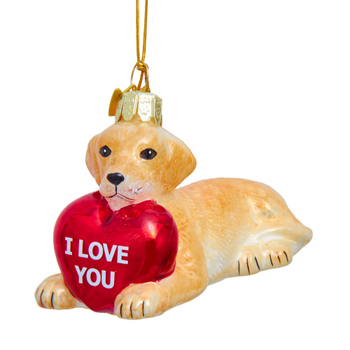 Noble Gems™ Glass Yellow Labrador Retirever With "I Love You" Heart Ornament
