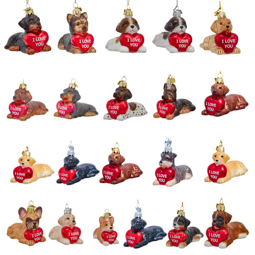 Noble Gems™ Glass Dog With "I Love You" Heart Ornaments, 18 Assorted