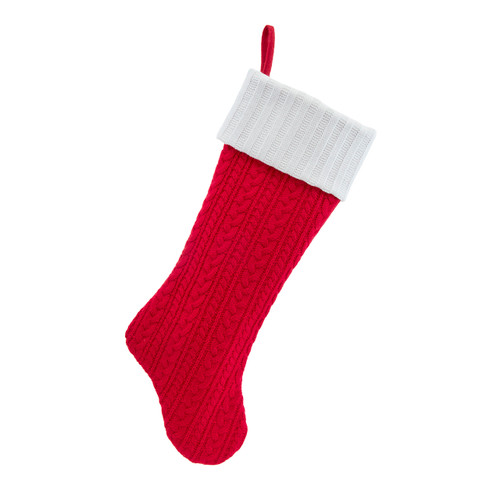 Red Cable Knit With White Faux Fur Stocking