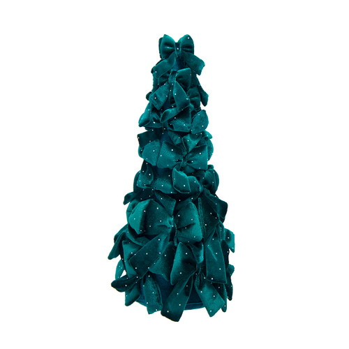 15.75" Dark Green Bow Tree With Diamond Gemstones