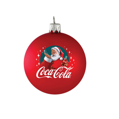 Coca-Cola® 80MM Glass "Drink Coca-Cola For Sparkling Holidays" Santa Ball Ornament
