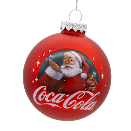 Coca-Cola® 80MM Glass "Drink Coca-Cola For Sparkling Holidays" Santa Ball Ornament