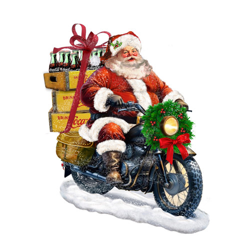 10.5" Coca-Cola® Fabriché™ Battery Operated Santa On Motorcycle With LED Lighted Headlight 