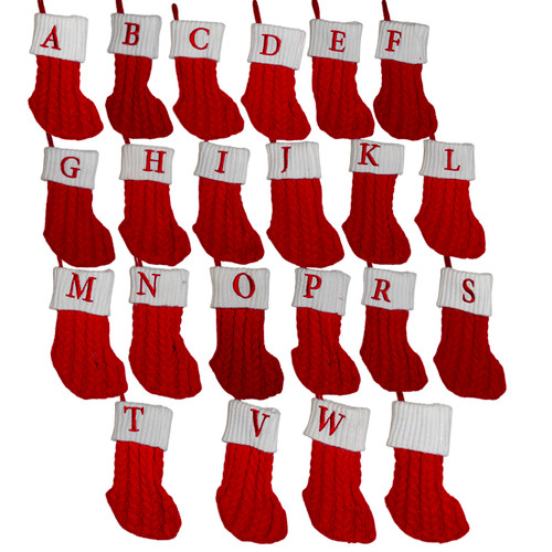 8.6" Red & White Knit Monogrammed Miniature Stockings, 22 Assorted 