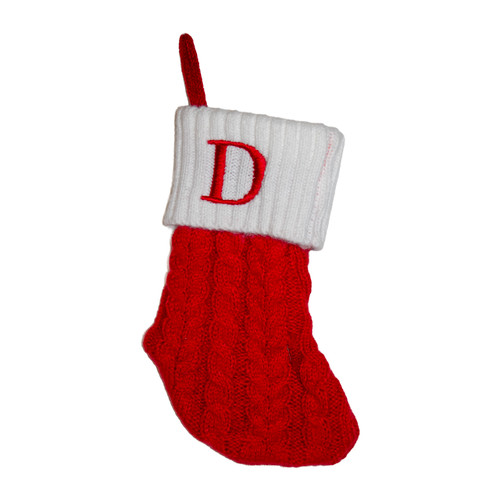 8.6" Red & White Knit Monogrammed "D" Miniature Stocking 