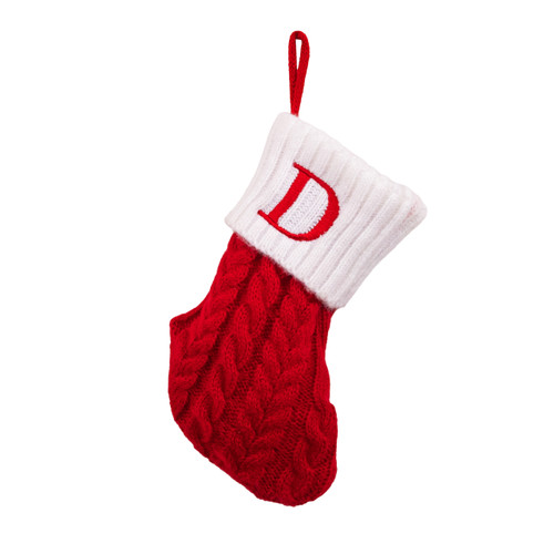 8.6" Red & White Knit Monogrammed "D" Miniature Stocking 
