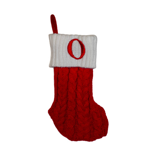 8.6" Red & White Knit Monogrammed "O" Miniature Stocking 