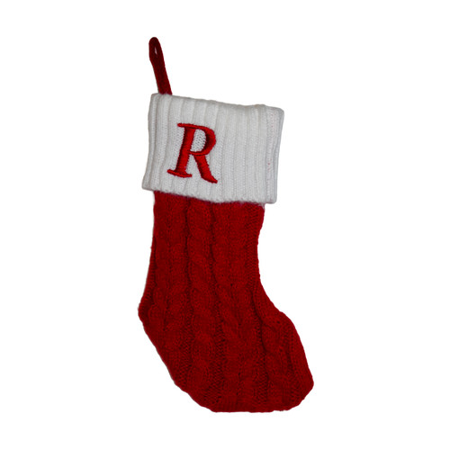 8.6" Red & White Knit Monogrammed "R" Miniature Stocking 