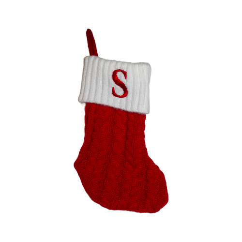 8.6" Red & White Knit Monogrammed "S" Miniature Stocking 