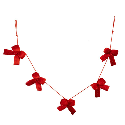 78.6 Plush 5-Piece Red Bow With Diamond Gemstones Garland 